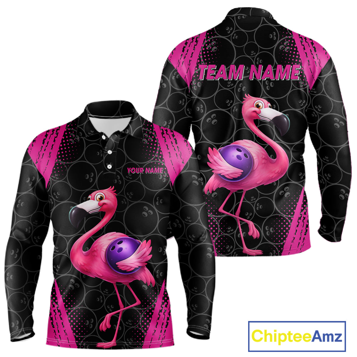 Funny Pink Flamingo Black Bowling Camo Bowling Shirts for Men Custom Flamingo Team bowling outfit NQS11716