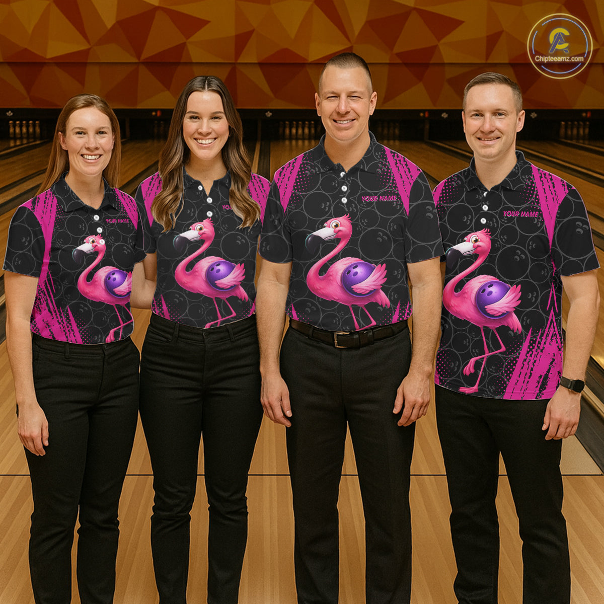 Funny Pink Flamingo Black Bowling Camo Bowling Shirts for Women Custom Flamingo Team bowling outfit NQS11716