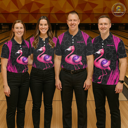 Funny Pink Flamingo Black Bowling Camo Bowling Shirts for Women Custom Flamingo Team bowling outfit NQS11716