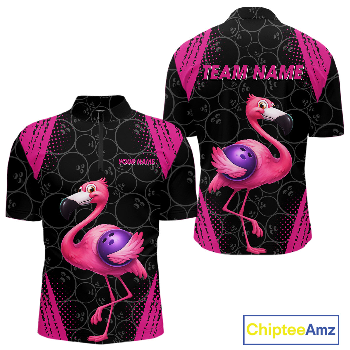 Funny Pink Flamingo Black Bowling Camo Bowling Shirts for Men Custom Flamingo Team bowling outfit NQS11716