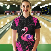 Load image into Gallery viewer, Funny Pink Flamingo Black Bowling Camo Bowling Shirts for Women Custom Flamingo Team bowling outfit NQS11716