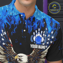 Load image into Gallery viewer, Blue flame Mens bowling polo shirts Custom American flag Eagle Team bowling shirts, gift for bowlers NQS7403