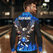 Load image into Gallery viewer, Blue flame Mens bowling polo shirts Custom American flag Eagle Team bowling shirts, gift for bowlers NQS7403