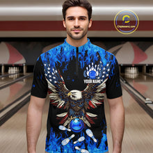 Load image into Gallery viewer, Blue flame Men's bowling Quarter Zip shirts Custom American flag Eagle Team bowling shirt, bowler gift NQS7403