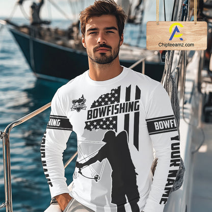 Carp hunter bowfishing black & white American flag Custom UV sun protection Long sleeve Fishing Shirt NQS9817