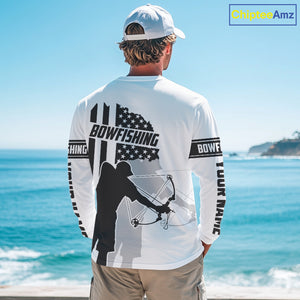 Carp hunter bowfishing black & white American flag Custom UV sun protection Long sleeve Fishing Shirt NQS9817