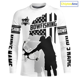 Carp hunter bowfishing black & white American flag Custom UV sun protection Long sleeve Fishing Shirt NQS9817