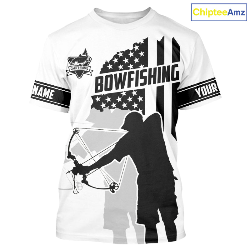 Carp hunter bowfishing black & white American flag Custom UV sun protection Long sleeve Fishing Shirt NQS9817