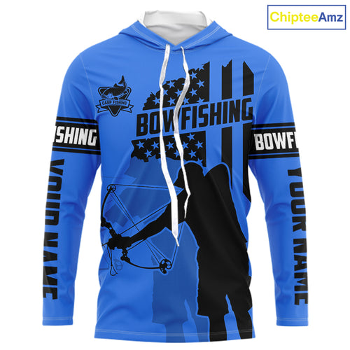 Carp hunter bowfishing black and blue American flag Custom UV sun protection Long sleeve Fishing Shirt NQS9818
