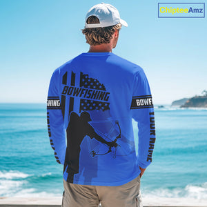 Carp hunter bowfishing black and blue American flag Custom UV sun protection Long sleeve Fishing Shirt NQS9818