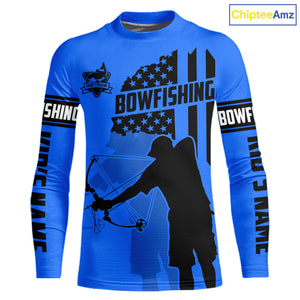 Carp hunter bowfishing black and blue American flag Custom UV sun protection Long sleeve Fishing Shirt NQS9818