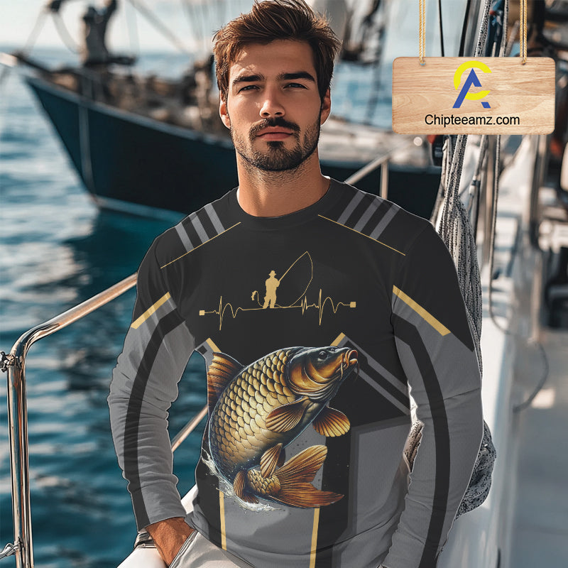 Personalized Black Carp Fishing jerseys, Team Carp Fishing Long Sleeve tournament shirts| Yellow NQS9822
