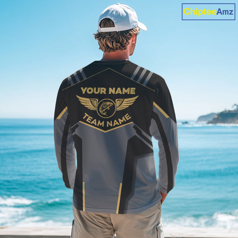 Personalized Black Carp Fishing jerseys, Team Carp Fishing Long Sleeve tournament shirts| Yellow NQS9822