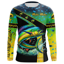 Load image into Gallery viewer, Mahi mahi fishing green scales UV protection Custom long sleeve fishing shirts, Dorado fishing jerseys NQS5393