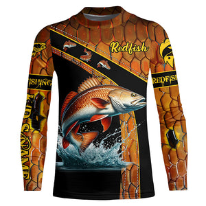 Redfish fishing scales UV protection Custom long sleeve fishing shirts, red drum fishing jerseys NQS5394