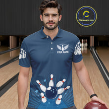 Load image into Gallery viewer, Strike Bowling Polo, Quarter-Zip Shirts For Men Custom Bowling Team Jerseys Bowlers Outfit | Blue NQS9926