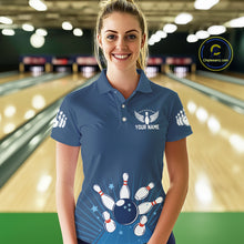 Load image into Gallery viewer, Strike Bowling Polo, Quarter-Zip Shirts For Women Custom Bowling Team Jerseys Bowlers Outfit | Blue NQS9926