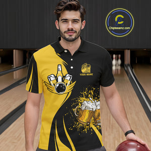 Funny yellow and black Bowling beer shirts for men custom My drinking team has a bowling problem NQS9927