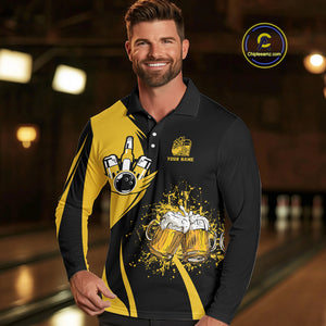 Funny yellow and black Bowling beer shirts for men custom My drinking team has a bowling problem NQS9927