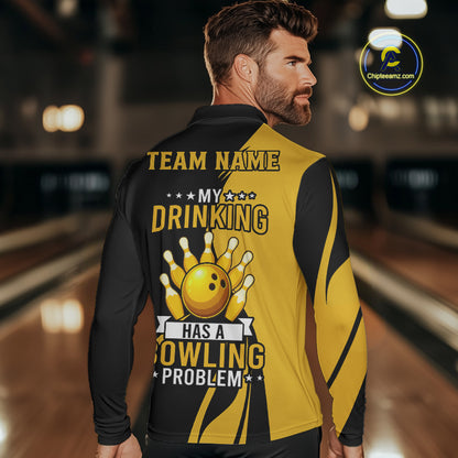 Funny yellow and black Bowling beer shirts for men custom My drinking team has a bowling problem NQS9927