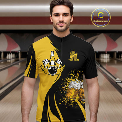 Funny yellow and black Bowling beer shirts for men custom My drinking team has a bowling problem NQS9927