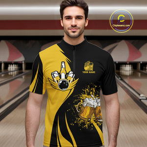 Funny yellow and black Bowling beer shirts for men custom My drinking team has a bowling problem NQS9927