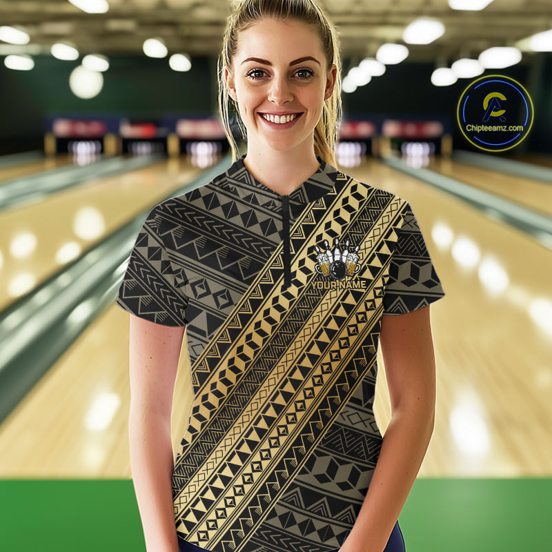 Yellow and Black tribal pattern Bowling and Beer shirts for Women custom Team Bowling jerseys outfit NQS9928