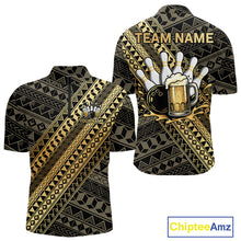 Load image into Gallery viewer, Yellow and Black tribal pattern Bowling and Beer shirts for men custom Team Bowling jerseys outfit NQS9928