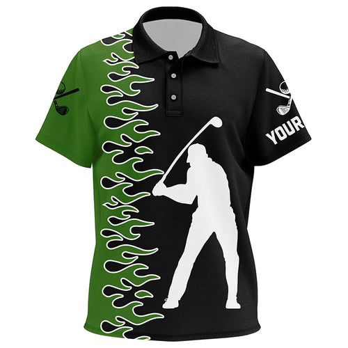 Black and Green Flame custom Kid golf polo shirts, Kid golf outfits gifts for golf lovers NQS7732
