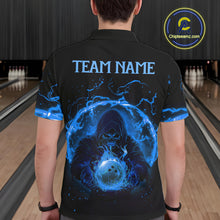 Load image into Gallery viewer, Mens bowling polo, 1/4 zip shirts Custom blue flame skull bowling team jerseys, gift for Bowlers NQS10056