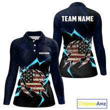Load image into Gallery viewer, Vintage American Flag blue lightning Women Golf polo shirts Custom patriotic Golf outfit For ladies NQS10059
