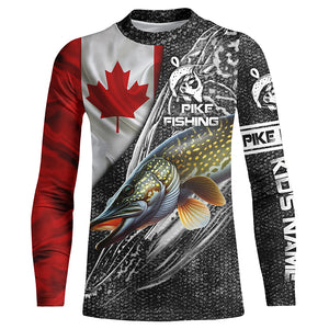Canadian Flag Northern Pike Fishing Custom long sleeve performance Fishing Shirt, pike Fishing jerseys NQS3538