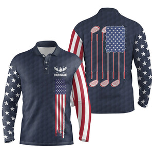 Mens golf polo shirts golf clubs American flag custom patriotic golf shirt for mens | Navy NQS5858