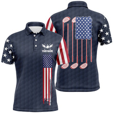 Load image into Gallery viewer, Mens golf polo shirts golf clubs American flag custom patriotic golf shirt for mens | Navy NQS5858