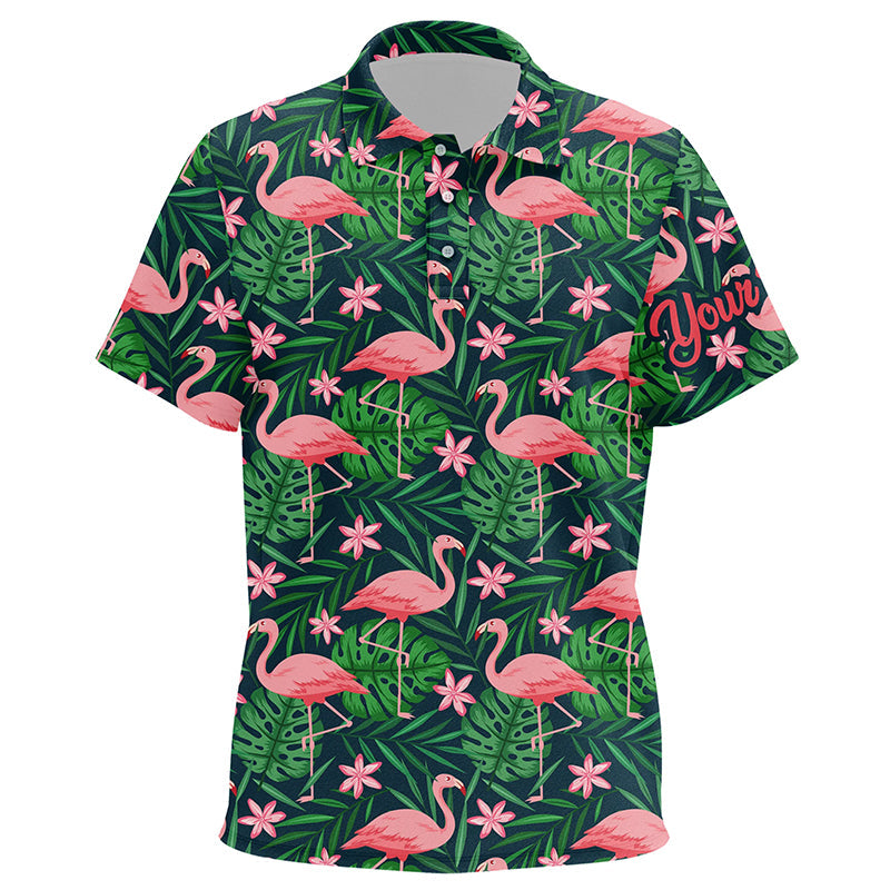 Kid golf polo shirts custom pink flamingo green tropical leaf pattern golf apparel for team Kid NQS7978