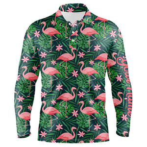 Mens golf polo shirts custom pink flamingo green tropical leaf pattern golf apparel for team men NQS7978