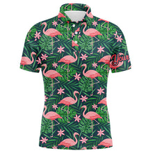 Load image into Gallery viewer, Mens golf polo shirts custom pink flamingo green tropical leaf pattern golf apparel for team men NQS7978