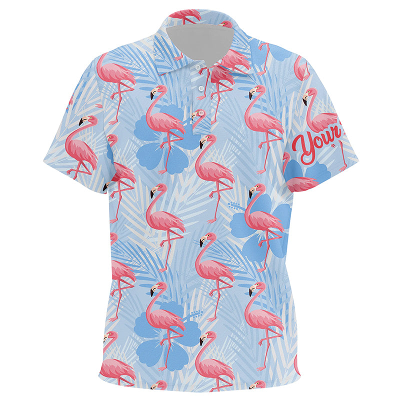 Kid golf polo shirts custom pink flamingo blue tropical pattern golf apparel for team Kid NQS7979