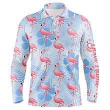 Load image into Gallery viewer, Mens golf polo shirts custom pink flamingo blue tropical pattern golf apparel for team men golfer NQS7979