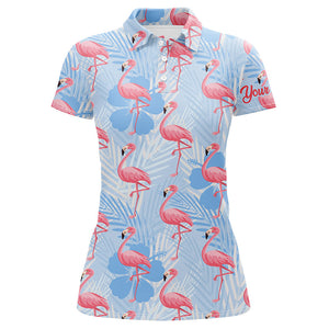 Womens golf polo shirts custom pink flamingo blue tropical pattern golf apparel for team ladies golfer NQS7979