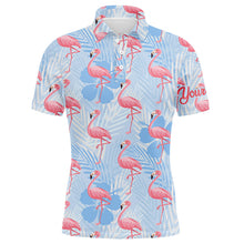 Load image into Gallery viewer, Mens golf polo shirts custom pink flamingo blue tropical pattern golf apparel for team men golfer NQS7979