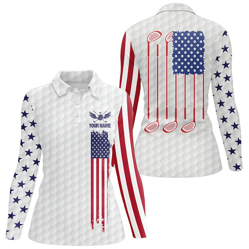 Womens golf polo shirts golf clubs American flag custom patriotic White golf shirt for women NQS7980