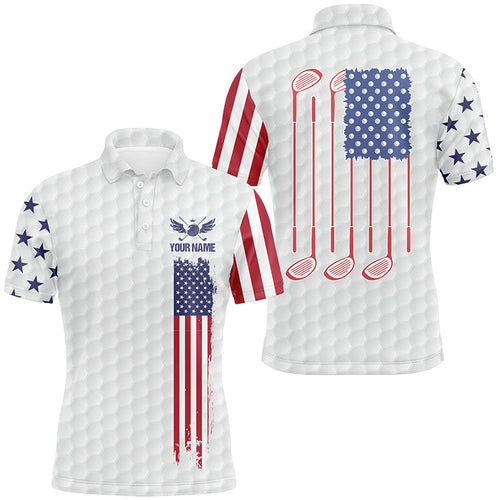 Mens golf polo shirts golf clubs American flag custom patriotic White golf shirt for mens NQS7980