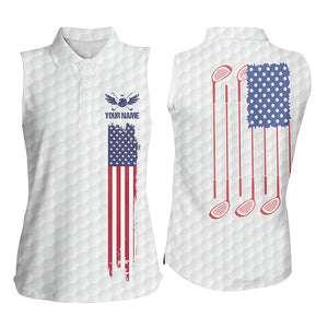 Women sleeveless golf polo shirts golf clubs American flag custom patriotic White golf shirt for women NQS7980