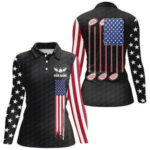 Womens golf polo shirts golf clubs American flag custom patriotic Black golf shirt for women NQS7981