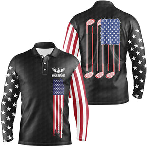 Mens golf polo shirts golf clubs American flag custom patriotic Black golf shirt for mens NQS7981