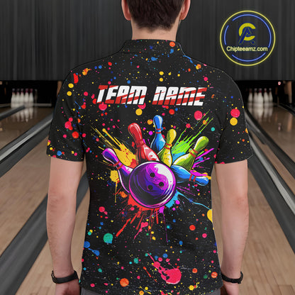 Colorful bowling jerseys Bowling Polo, 1/4 Zip Shirt for Men Custom Bowling Team shirts for bowlers NQS10363
