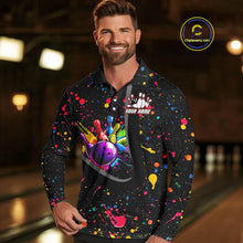Load image into Gallery viewer, Colorful bowling jerseys Bowling Polo, 1/4 Zip Shirt for Men Custom Bowling Team shirts for bowlers NQS10363