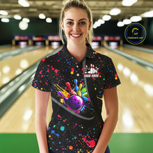 Load image into Gallery viewer, Colorful bowling jerseys Bowling Polo, 1/4 Zip Shirt for Women Custom Bowling Team shirts for bowlers NQS10363