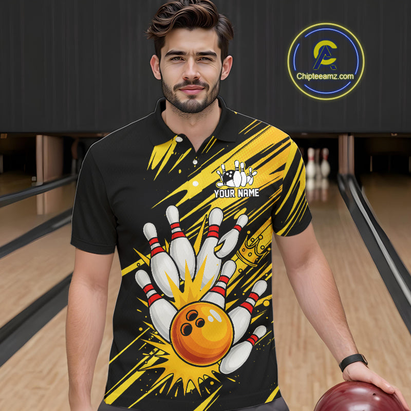 Black and Yellow Bowling Polo, 1/4 Zip Shirt for Men Custom Bowling Team shirts for bowlers NQS10365
